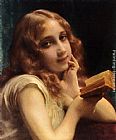 Etienne Adolphe Piot Canvas Paintings - A Little Girl Reading